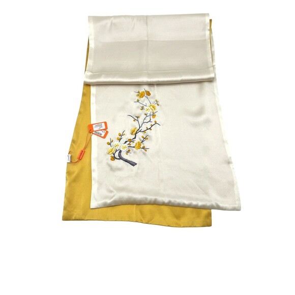 Suzhou Hand-Embroidered Floral Branch 100% Mulberry Silk Scarf Wrap Chinese Read - Picture 3 of 6